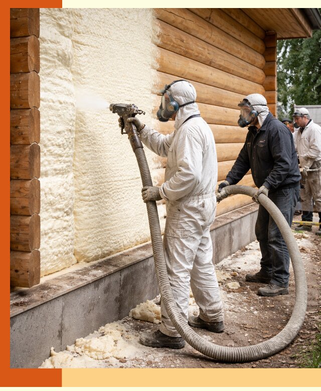 Утепление дома из бруса пенополиуретаном в Белове