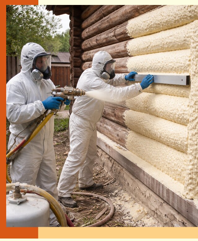 Утепление бревенчатого дома ППУ в Белове эффективной изоляцией