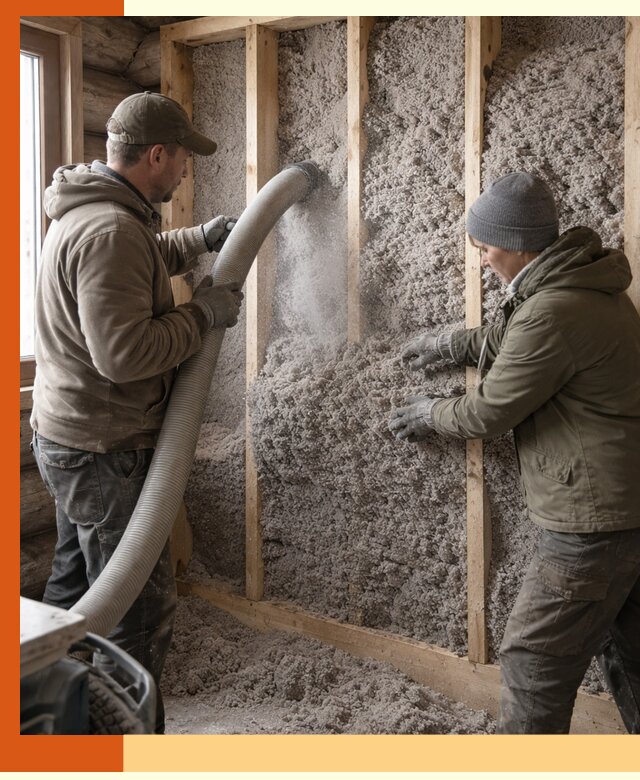 Утепление бревенчатого дома эковатой в Белове