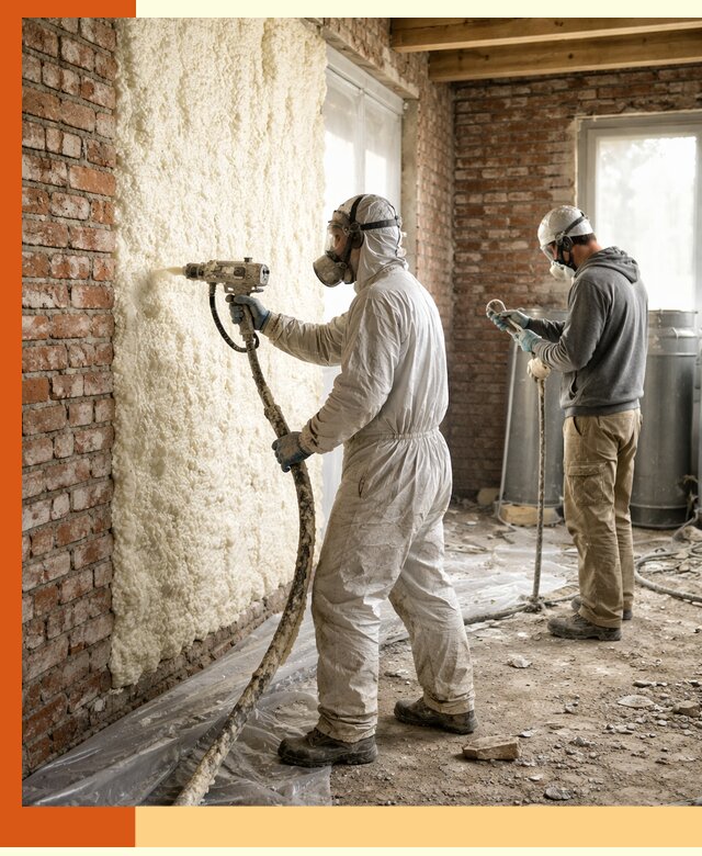 Утепление кирпичного дома пенополиуретаном в Белове