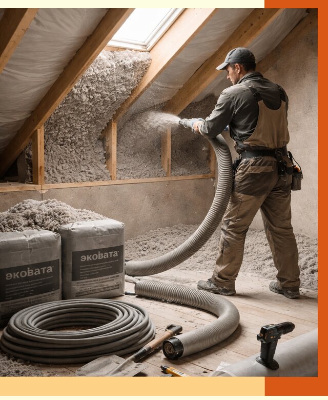 Утепление мансарды эковатой в Белове от 2389 руб/м2 — монтаж, задувка, цена | ТепломастерБлв