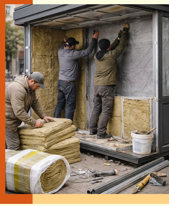 Утепление павильона шаурмы под ключ в Белове