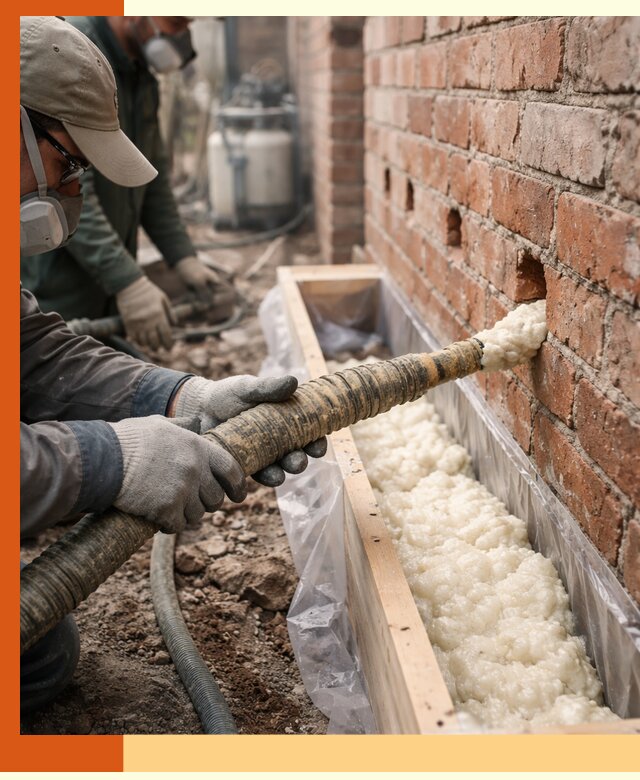 Заливка ППУ в пустоты кирпичной стены в Белове