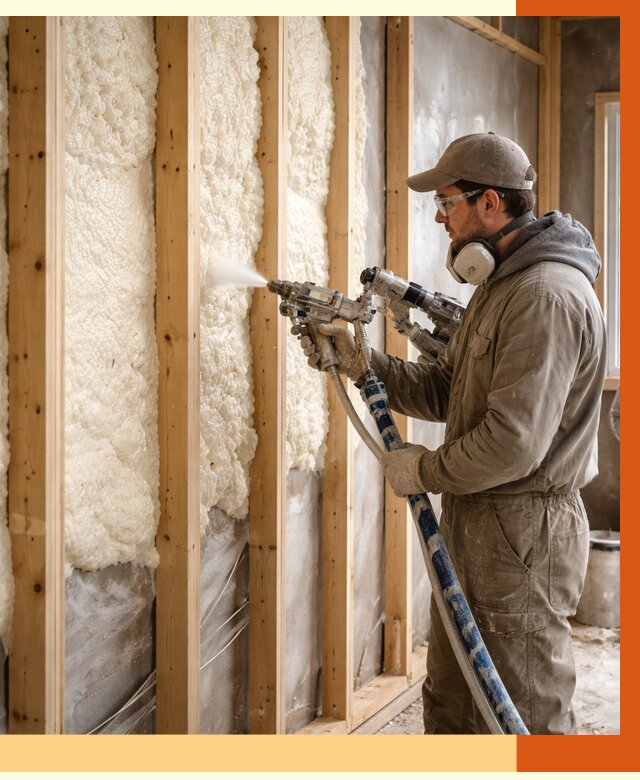 Утепление каркасной стены ППУ в Белове от 4615 руб./м2 под ключ | ТепломастерБлв