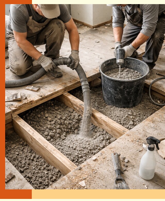 Заполнение пустот пола в Белове полиуретаном и пенополистиролом