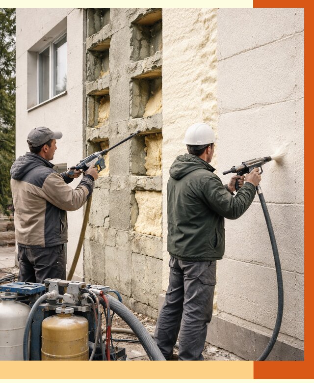 Заполнение пустот фасада в Белове от 4887 руб. — утепление пустот облицовки | ТепломастерБлв