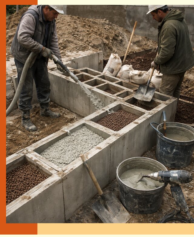 Заполнение полостей фундамента в Белове герметичным утеплением и повышением прочности