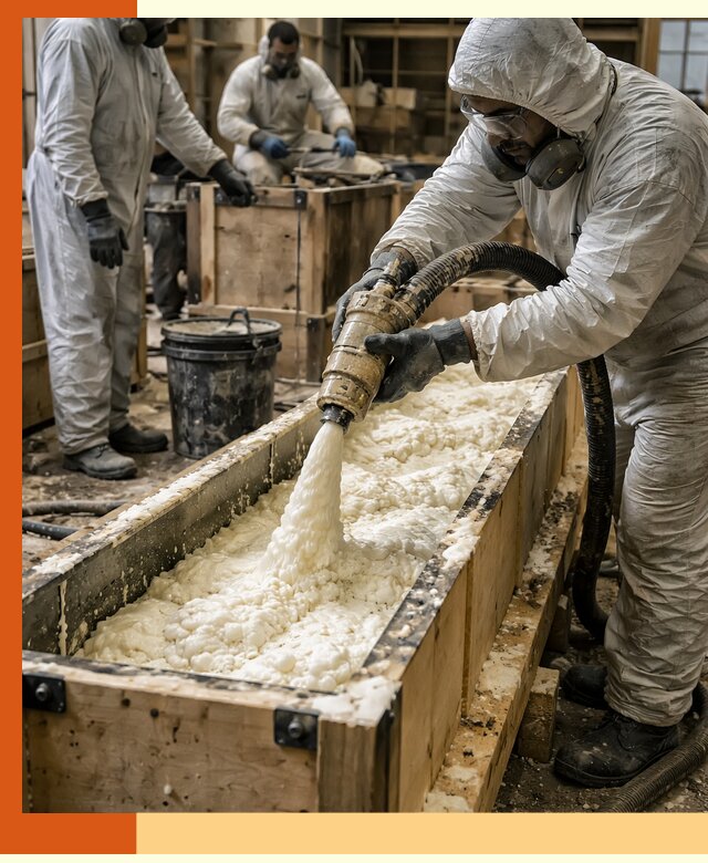 Заливка пенополиуретана в формы для утепления в Белове