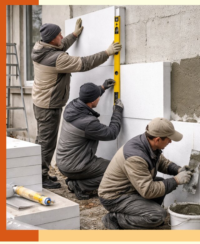 Утепление пенопластом наружных стен и фасадов в Белове