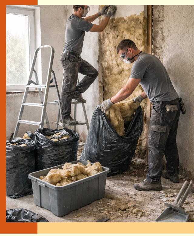 Демонтаж старого утеплителя и вывоз отходов в Белове